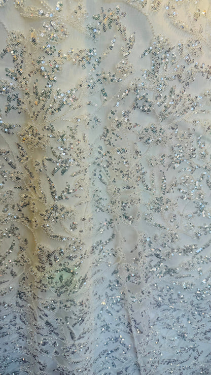 Luxury Paris 3D Beaded lace embroidered on stretch mesh 2-way 55/57” High quality fabrics by AlexLAFabrics