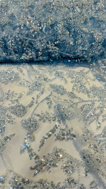 Luxury 3D Beaded Paris lace design embroidered on 4-way stretch mesh 55/57” High Quality fabrics by AlexLAFabrics