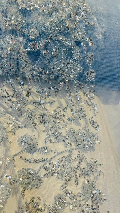 Luxury 3D Beaded Paris lace design embroidered on 4-way stretch mesh 55/57” High Quality fabrics by AlexLAFabrics
