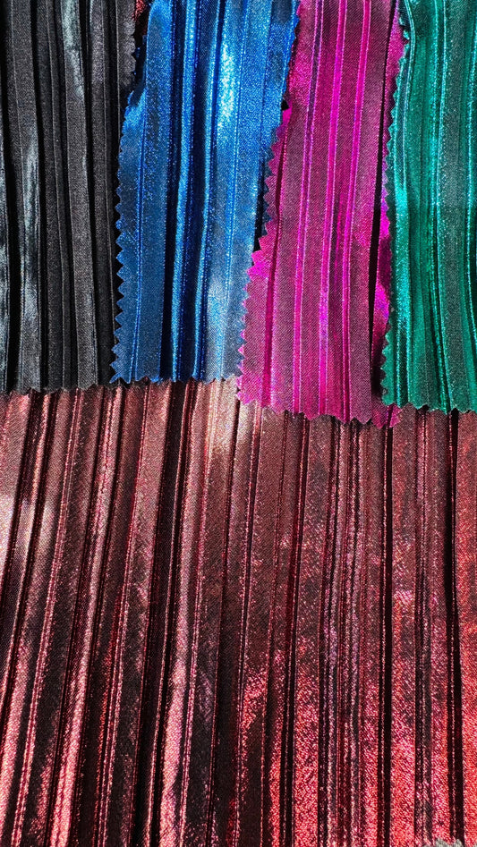 Luxury Metallic Pleated High quality fabric 2-way stretch 58/60” Sold by the YD. Ships worldwide from Los Angeles California USA