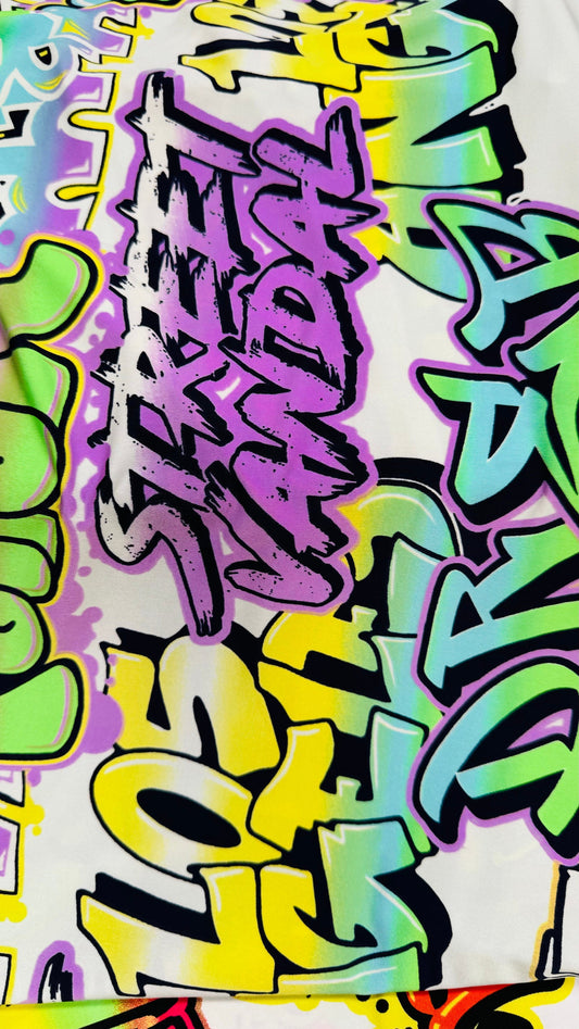 New Graffiti Paint design multicolor print on great quality of poly spandex 4-way stretch light weight 58/60” High Quality Fabrics