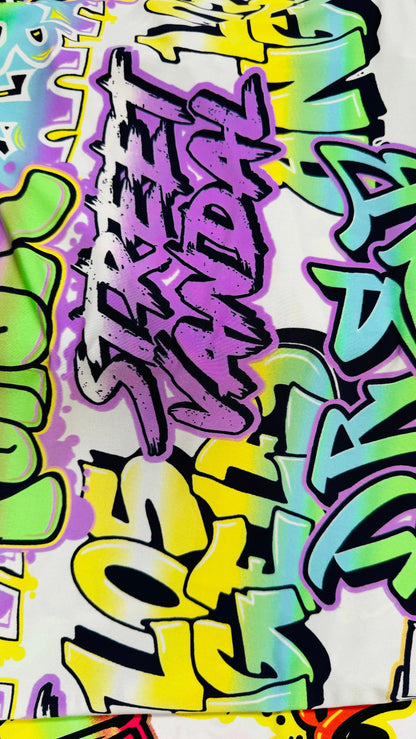 New Graffiti Paint design multicolor print on great quality of poly spandex 4-way stretch light weight 58/60” High Quality Fabrics