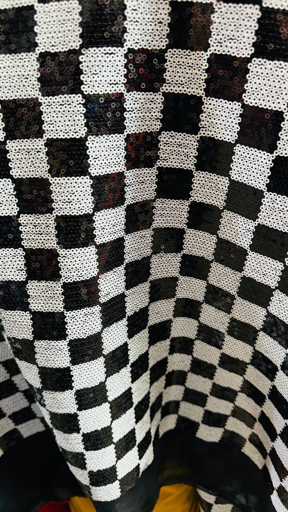 Checkers design mini  sequins embroidered on stretch power mesh nylon spandex 4-way stretch 55/57” High quality fabrics by AlexLAFabrics