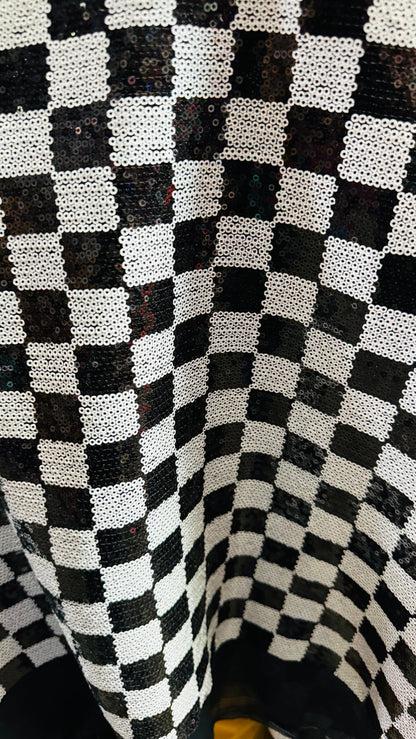 Checkers design mini  sequins embroidered on stretch power mesh nylon spandex 4-way stretch 55/57” High quality fabrics by AlexLAFabrics