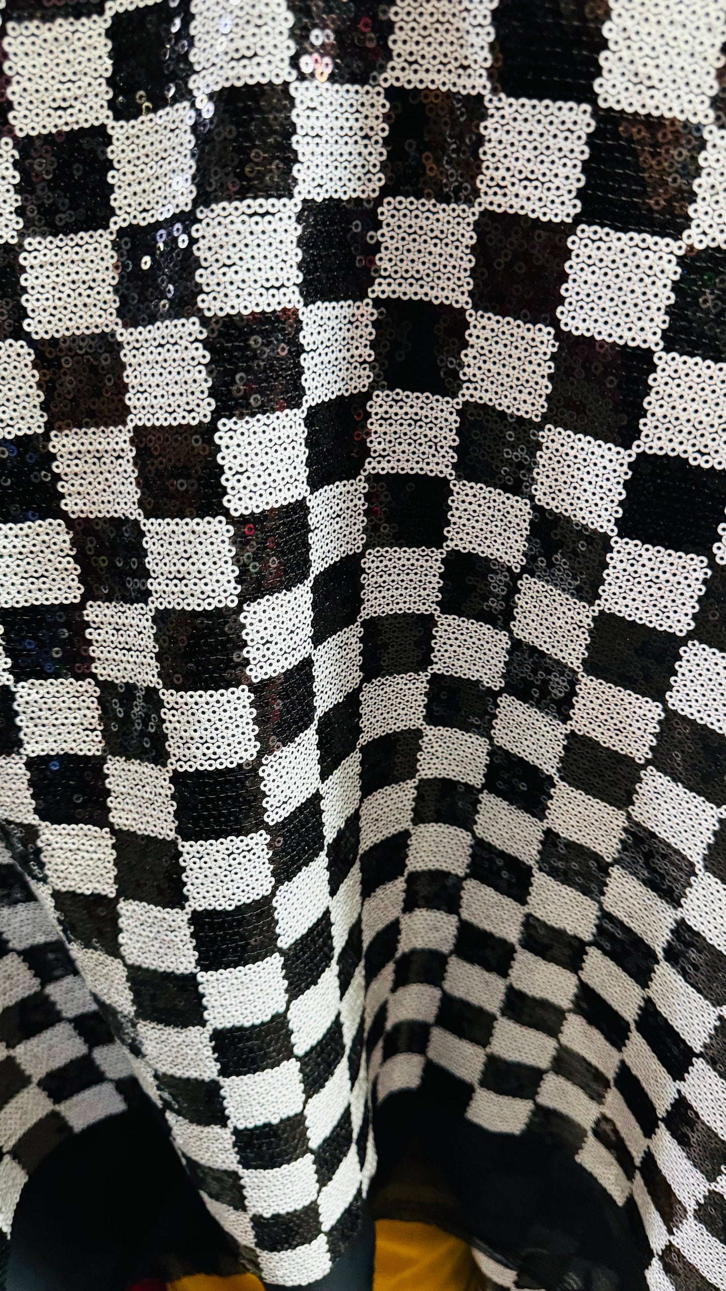 Checkers design mini  sequins embroidered on stretch power mesh nylon spandex 4-way stretch 55/57” High quality fabrics by AlexLAFabrics