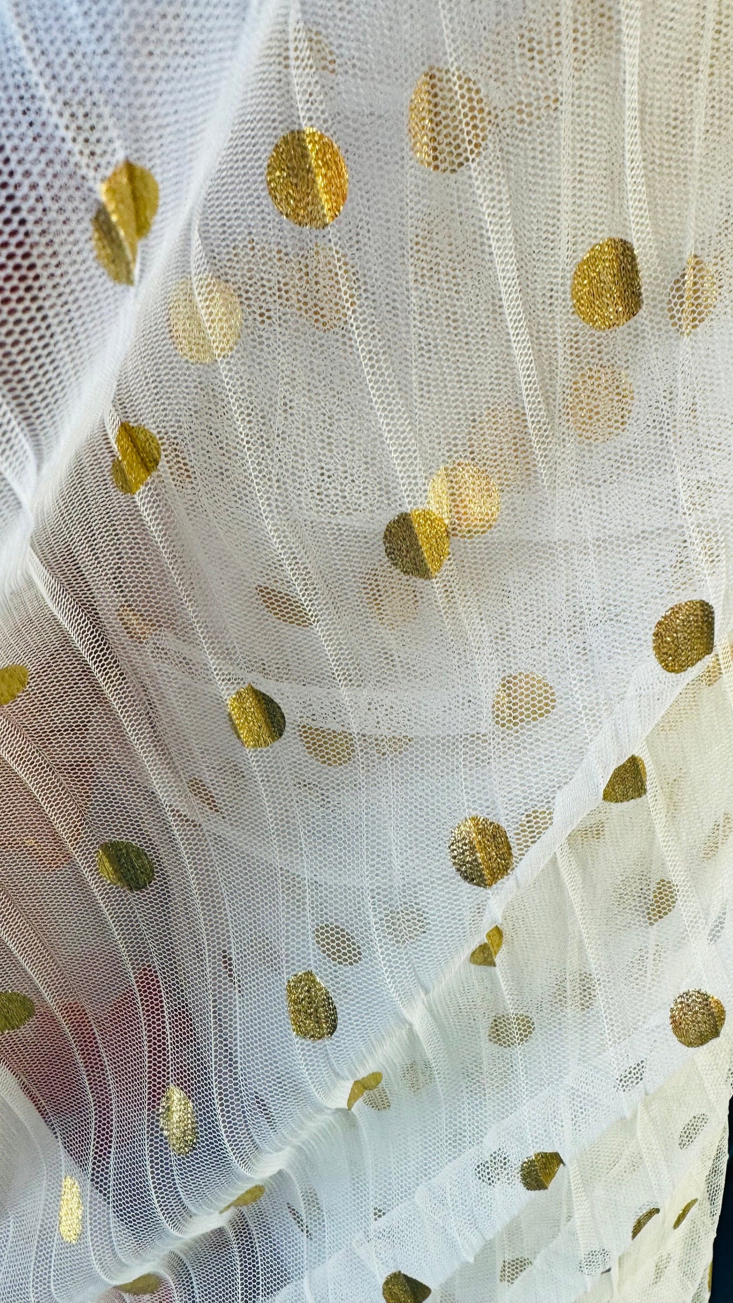 Polka Dots metallic design on Pleated mesh 2-way stretch 58/60” High quality fabrics by AlexLAFabrics
