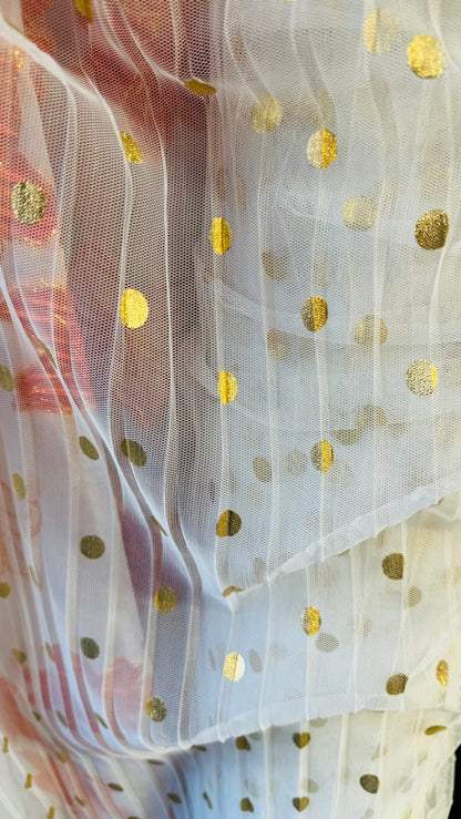 Polka Dots metallic design on Pleated mesh 2-way stretch 58/60” High quality fabrics by AlexLAFabrics