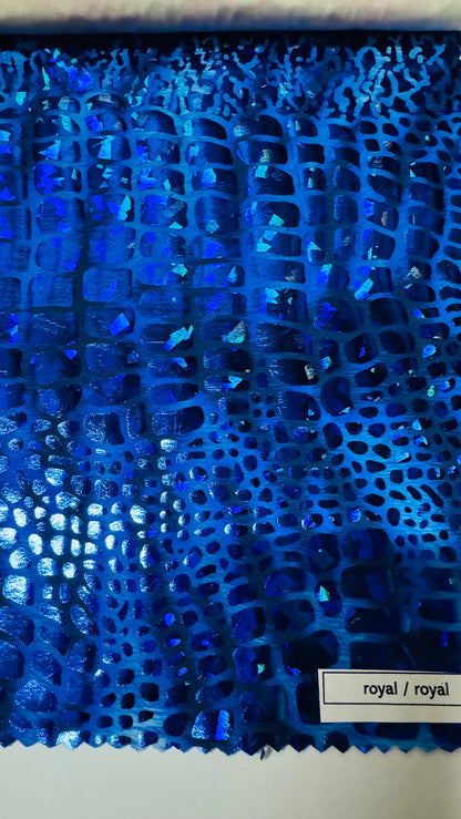 New Disco Crocodile design hologram metallic nylon spandex 4-way stretch 58/60” High quality fabrics by AlexLAFabrics