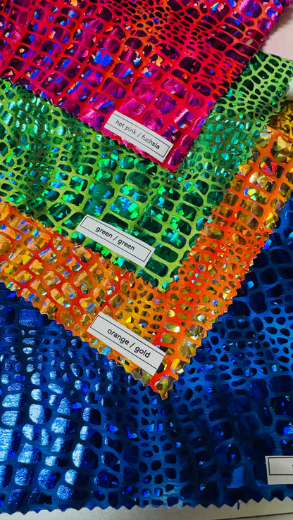 New Disco Crocodile design hologram metallic nylon spandex 4-way stretch 58/60” High quality fabrics by AlexLAFabrics