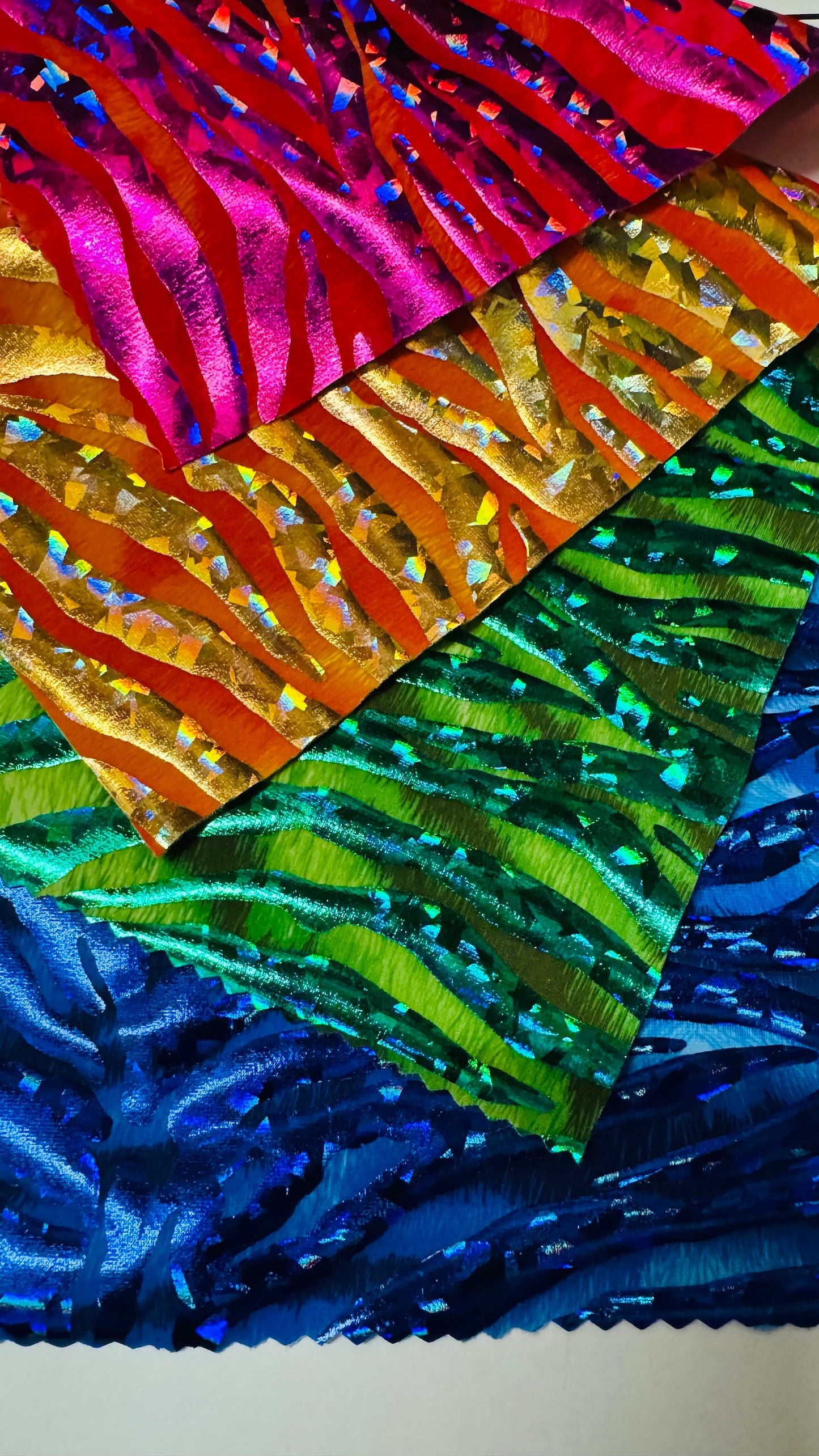 New Disco Zebra design hologram metallic nylon spandex 4-way stretch 58/60” High quality fabrics by AlexLAFabrics