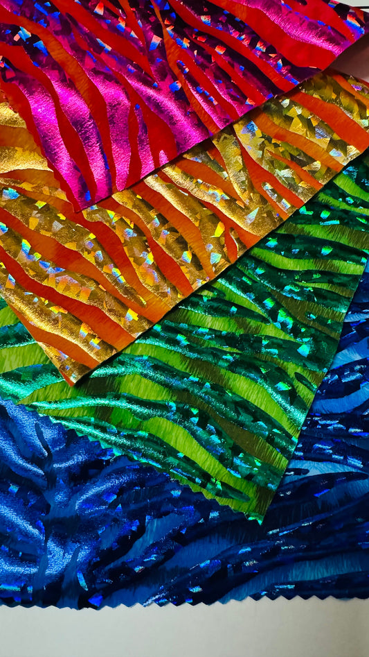 New Disco Zebra design hologram metallic nylon spandex 4-way stretch 58/60” High quality fabrics by AlexLAFabrics