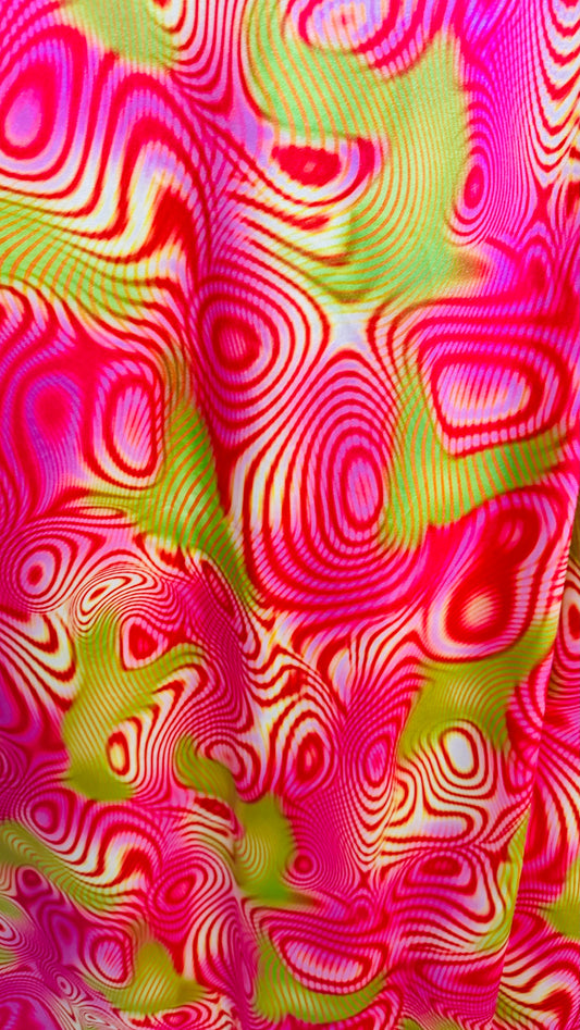 Pink/Green Abstract design print on best quality of nylon spandex 4-way stretch 58/60” High Quality fabrics by AlexLAFabrics