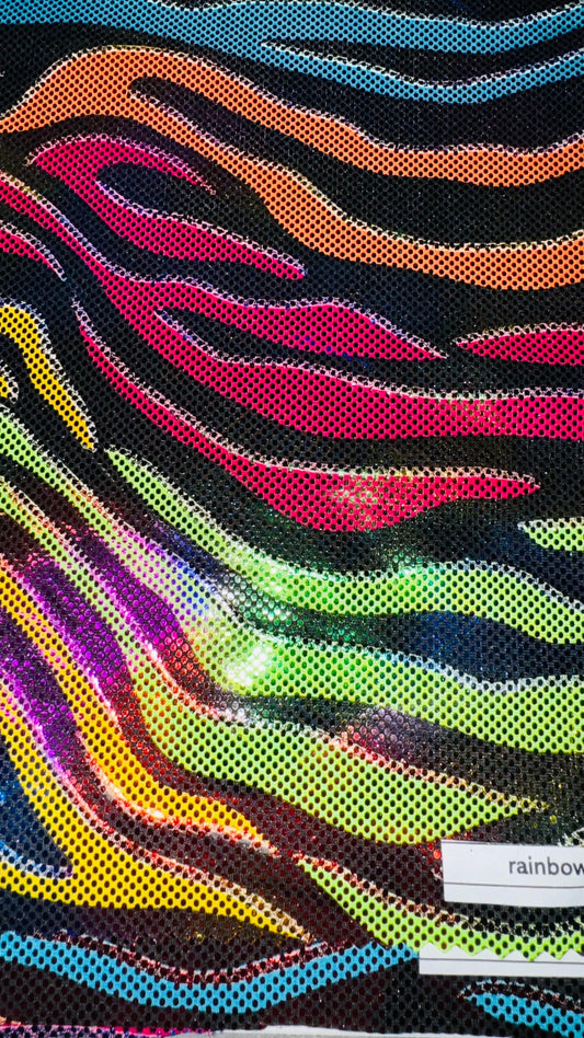 Fantastic Zebra Rainbow design metallic nylon spandex 4-way stretch 58/60” High quality fabrics by AlexLAFabrics