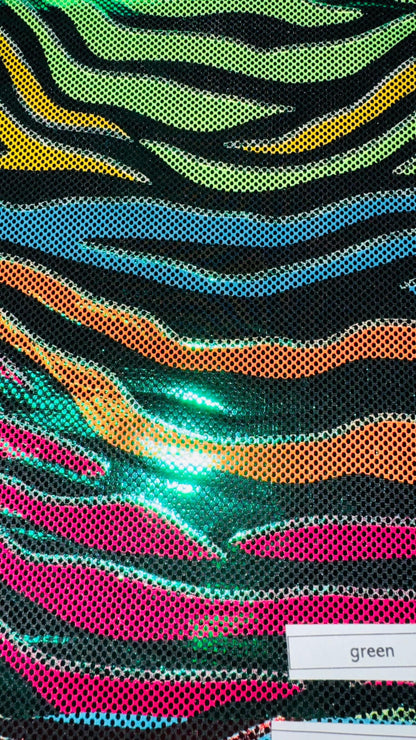 Fantastic Zebra Rainbow design metallic nylon spandex 4-way stretch 58/60” High quality fabrics by AlexLAFabrics