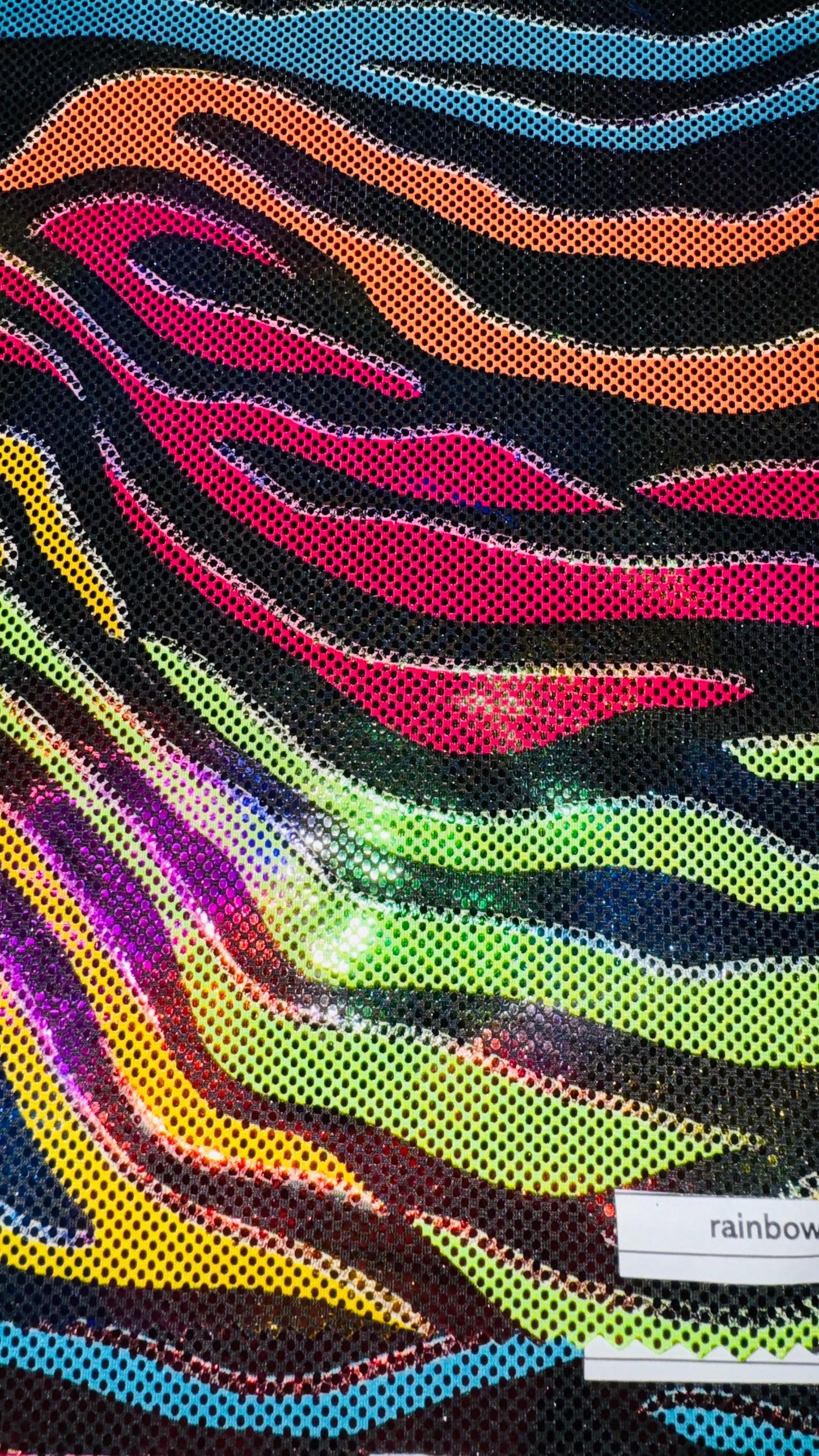 Fantastic Zebra Rainbow design metallic nylon spandex 4-way stretch 58/60” High quality fabrics by AlexLAFabrics