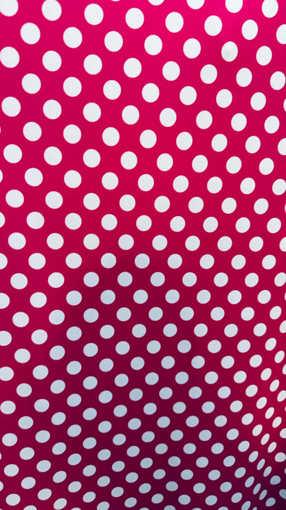 Polka Dots design Fuchsia/White print on best quality of nylon spandex 4-way stretch 58/60” High quality fabrics by AlexLAFabrics