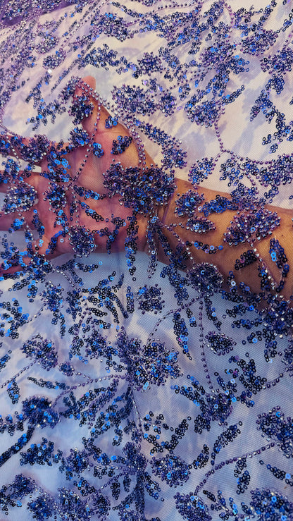 Luxury 3D Beaded Paris Lace design embroidered ok 4-way stretch mesh  55/57” High Quality fabrics by AlexLAFabrics