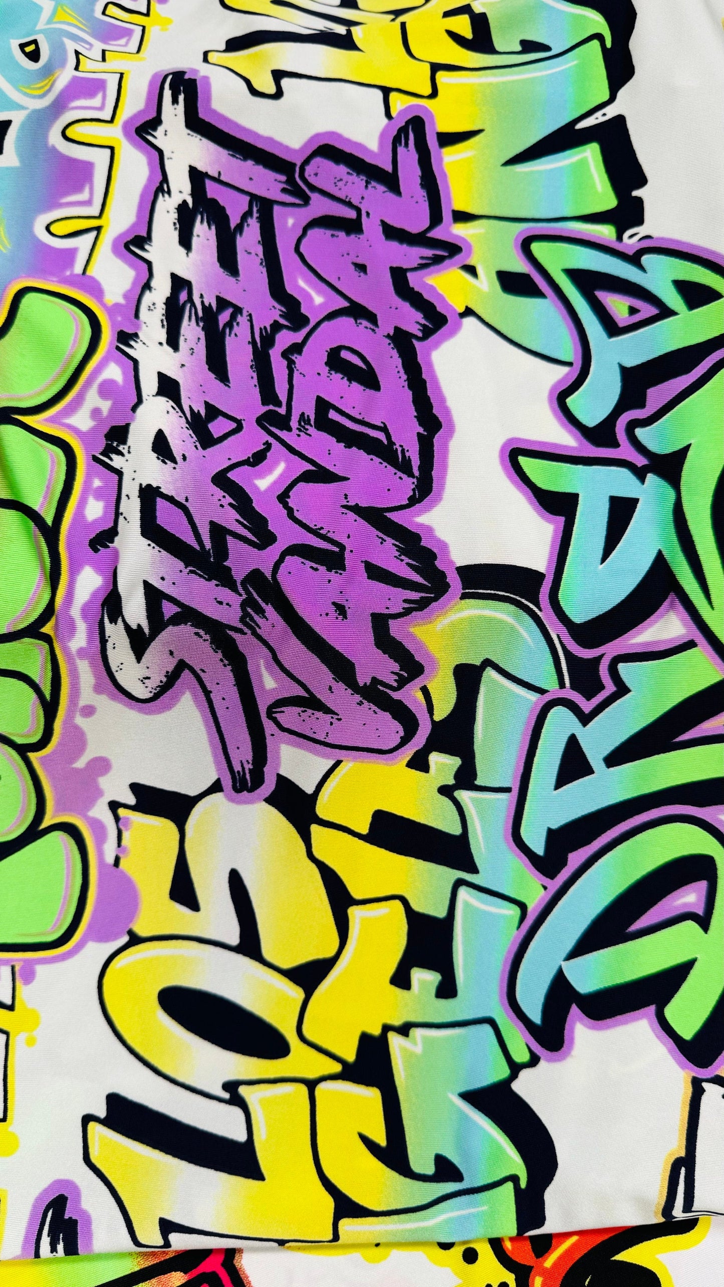New Graffiti Paint design multicolor print on great quality of poly spandex 4-way stretch light weight 58/60” High Quality Fabrics