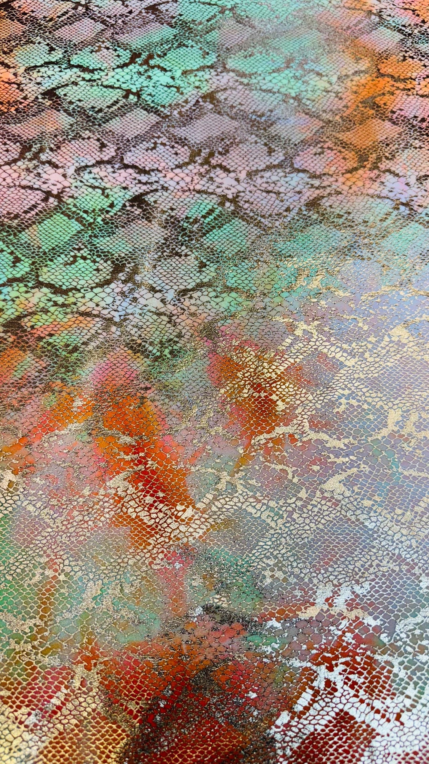 Snake design on tie dye stretch velvet with foil 4-way stretch 58/60” High quality fabrics by AlexLAFabrics