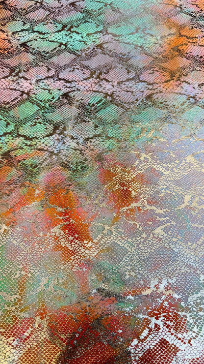 Snake design on tie dye stretch velvet with foil 4-way stretch 58/60” High quality fabrics by AlexLAFabrics