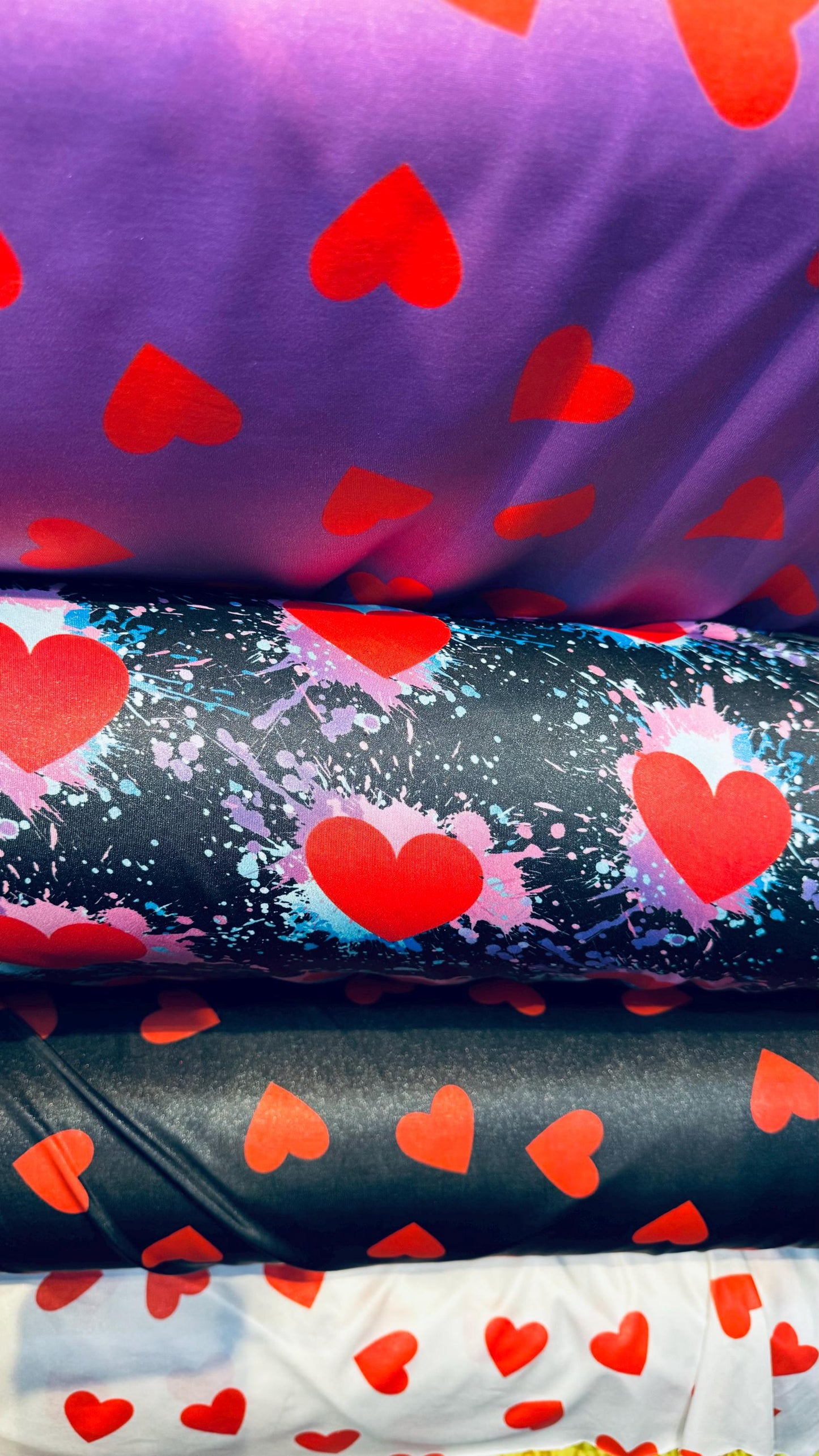Lovely Hearts design print on great quality of poly spandex 4-way stretch 58/60” High quality fabrics by AlexLAFabrics