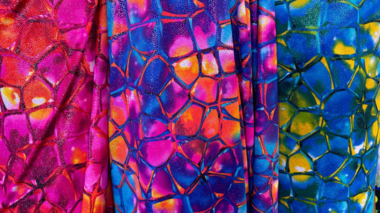 New Kaleidoscope vision abstrat design Nylon spandex with foggy foil best quality metallic fabric 4-way stretch 58/60” High quality fabrics