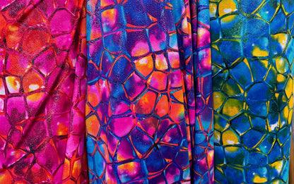New Kaleidoscope vision abstrat design Nylon spandex with foggy foil best quality metallic fabric 4-way stretch 58/60” High quality fabrics