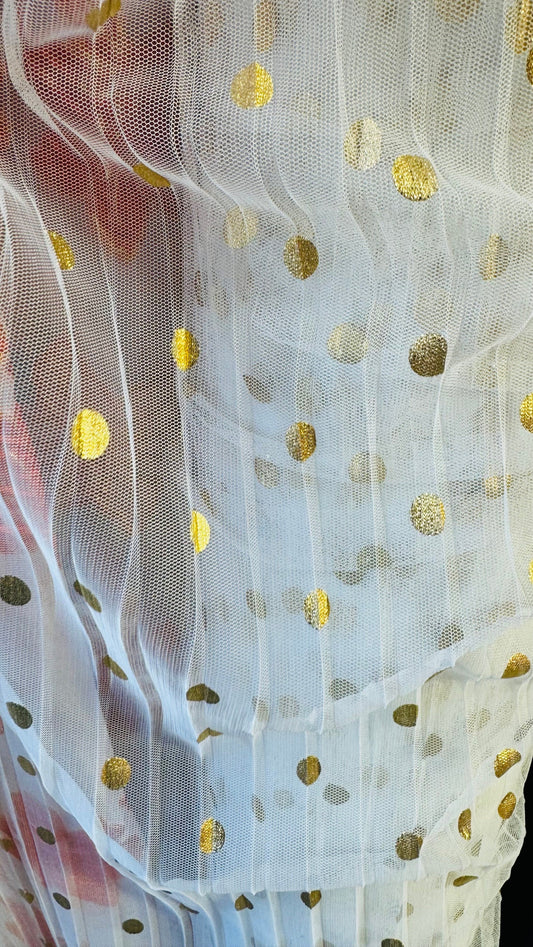 Polka Dots metallic design on Pleated mesh 2-way stretch 58/60” High quality fabrics by AlexLAFabrics
