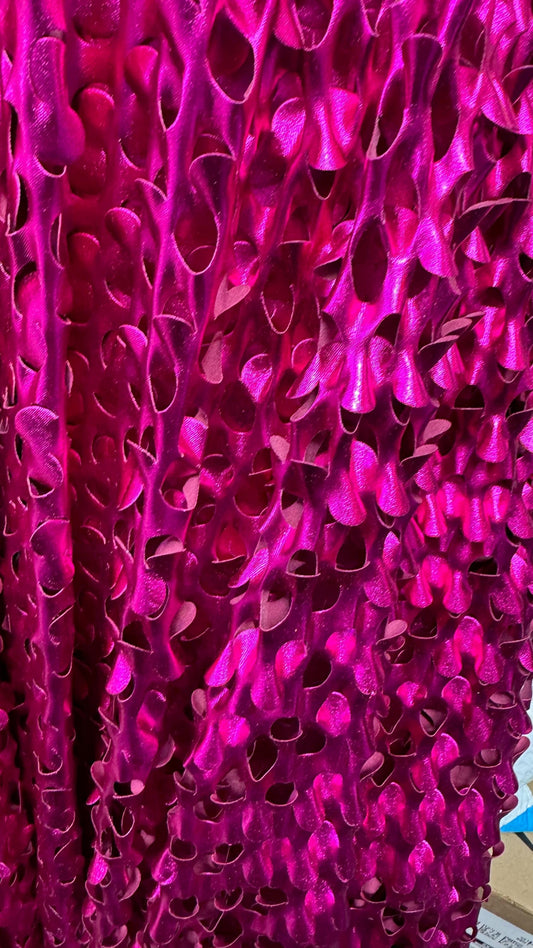 Lacer Cut all over foil fuchsia color metallic nylon spandex 4-way stretch 58/60” High quality fabrics by AlexLAFabrics