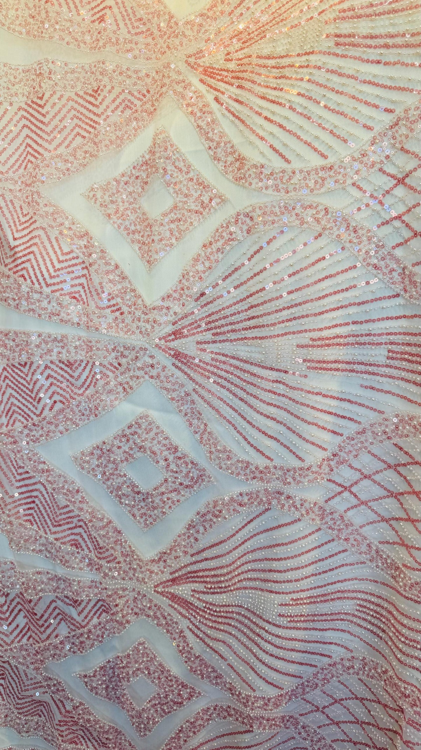 Luxury Geometric design Beaded Lace embroidered on spandex power mesh 4-way stretch 55/57” High Quality fabrics by AlexLAFabrics