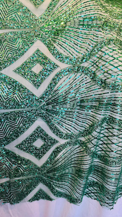 Luxury Geometric design Beaded Lace embroidered on spandex power mesh 4-way stretch 55/57” High Quality fabrics by AlexLAFabrics