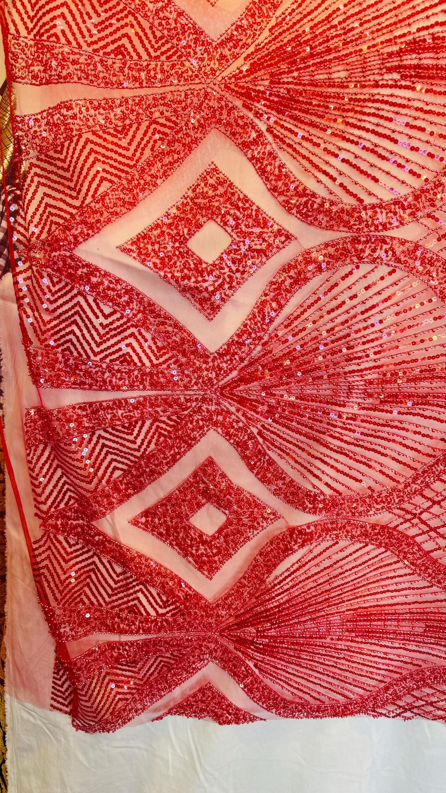 Luxury Geometric Beaded Lace design embroidered in power mesh 4-way stretch 55/57” High Quality fabrics by AlexLAFabrics