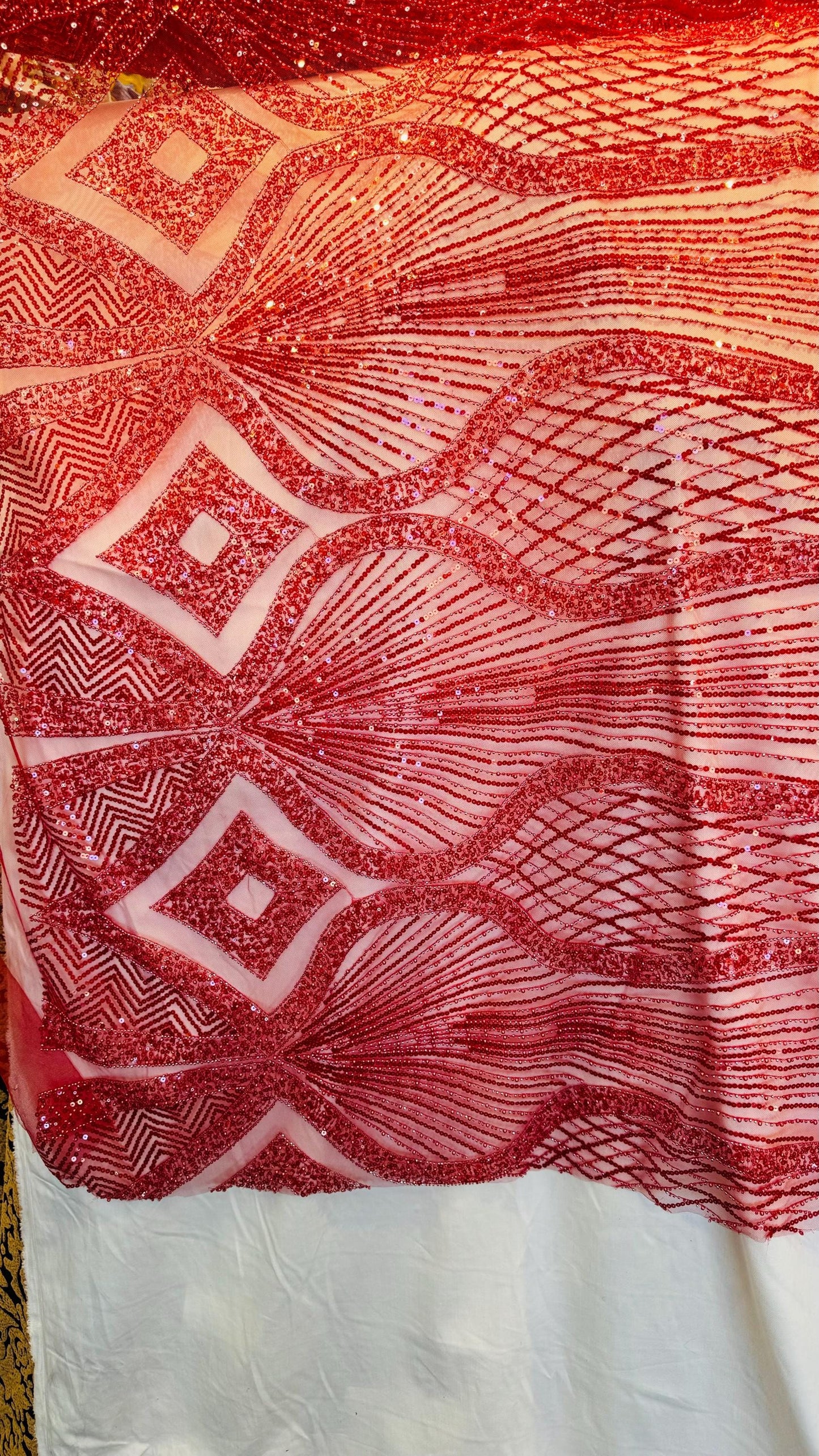 Luxury Geometric Beaded Lace design embroidered in power mesh 4-way stretch 55/57” High Quality fabrics by AlexLAFabrics