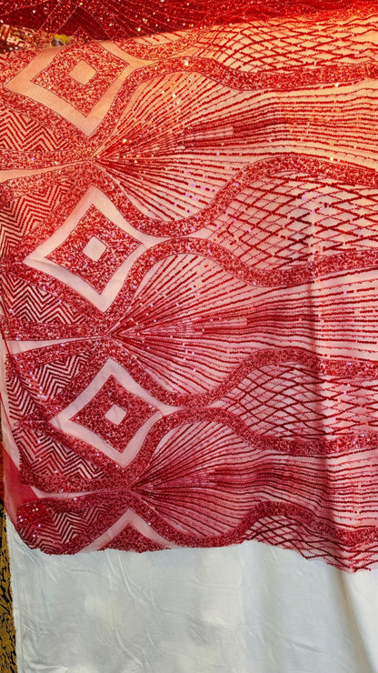 Luxury Geometric Beaded Lace design embroidered in power mesh 4-way stretch 55/57” High Quality fabrics by AlexLAFabrics