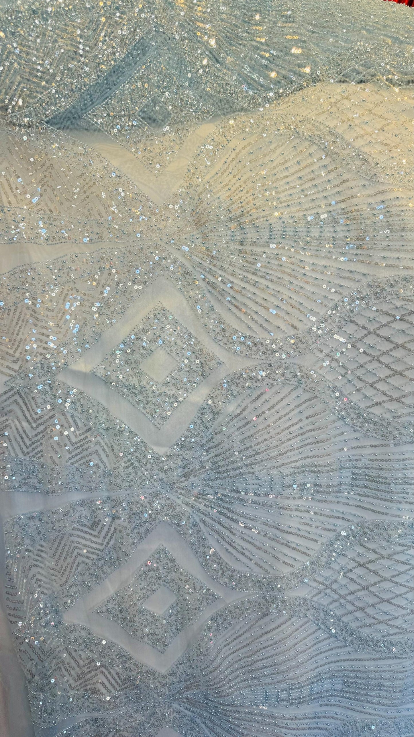 Luxury Geometric Beaded Lace design embroidered in power mesh 4-way stretch 55/57” High Quality fabrics by AlexLAFabrics