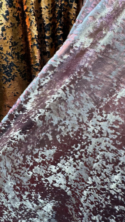 Splatter Paint design on stretch velvet with all over foil metallic spandex velvet 4-way stretch 58/60” High quality fabrics by AlexLAFabric