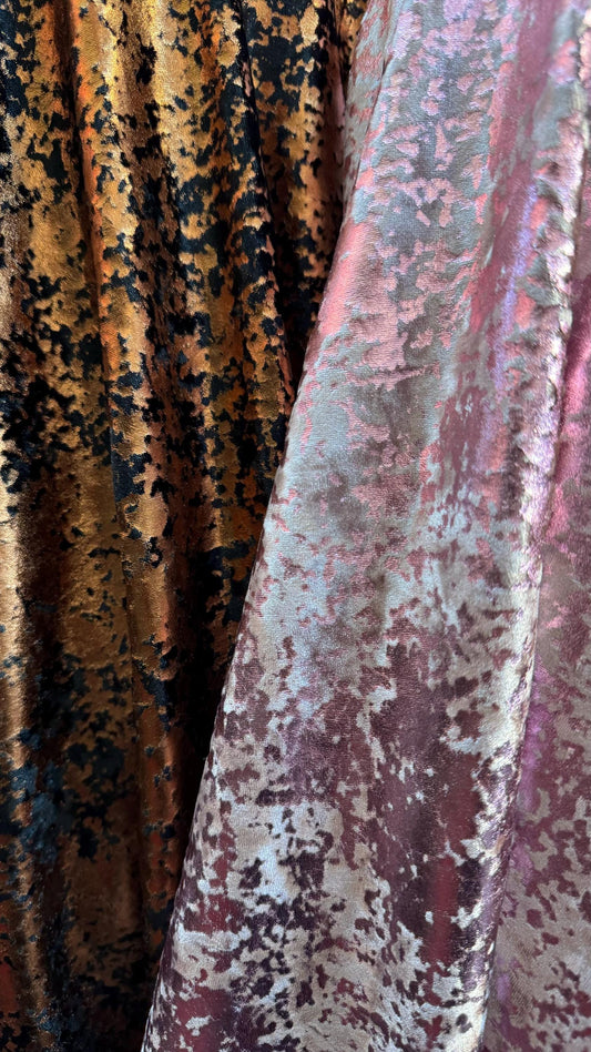 Splatter Paint design on stretch velvet with all over foil metallic spandex velvet 4-way stretch 58/60” High quality fabrics by AlexLAFabric
