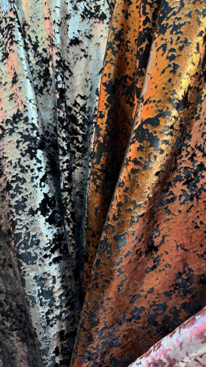 Splatter Paint design on stretch velvet with all over foil metallic spandex velvet 4-way stretch 58/60” High quality fabrics by AlexLAFabric