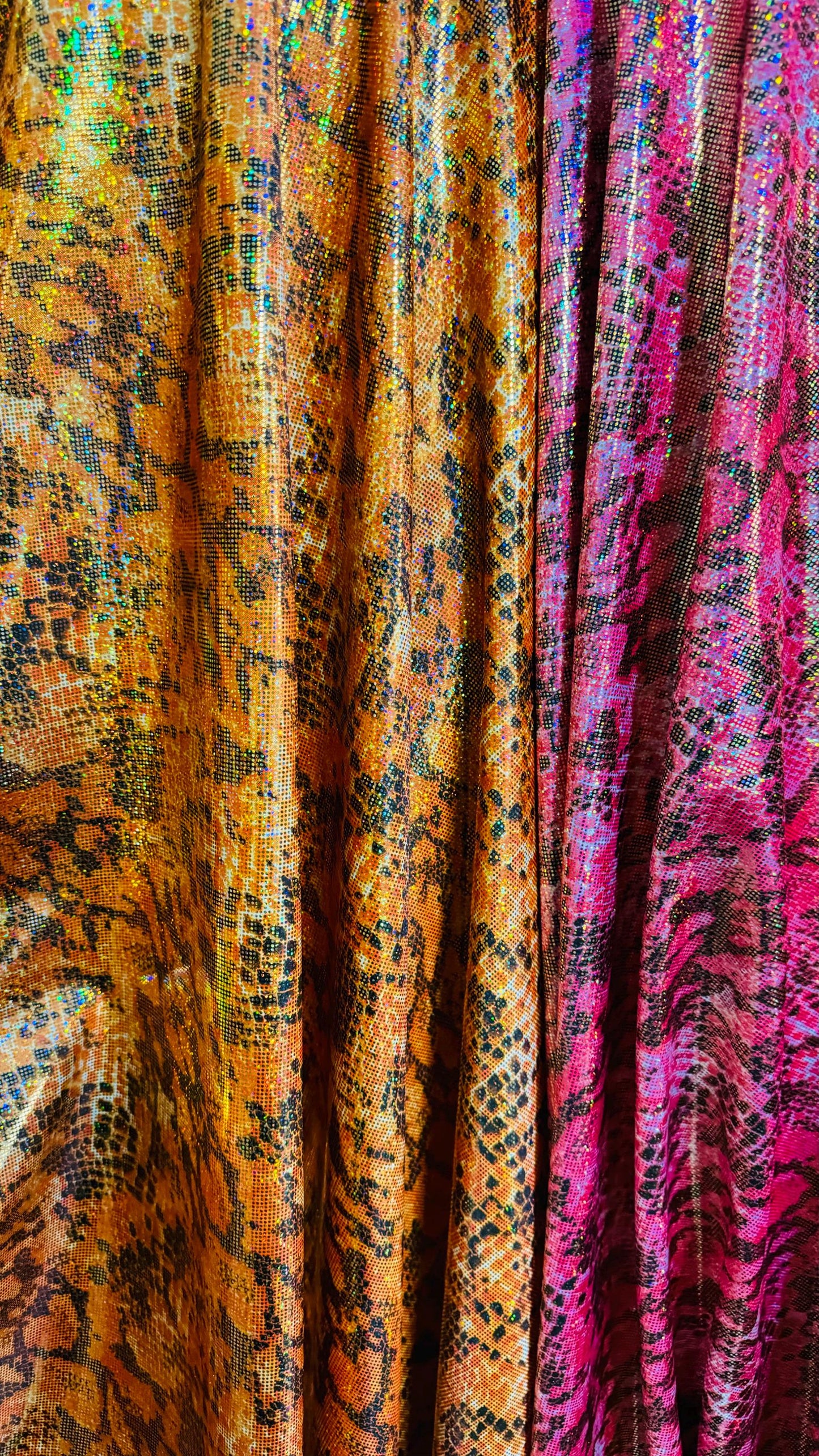 Exotic Boa Snake design hologram metallic nylon spandex 4-way stretch 58/60” High quality fabrics by AlexLAFabrics