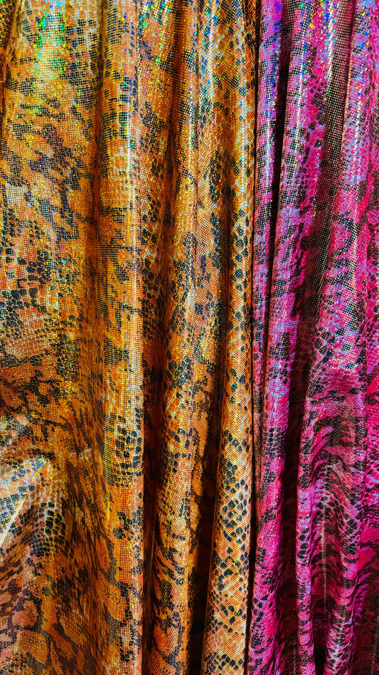 Exotic Boa Snake design hologram metallic nylon spandex 4-way stretch 58/60” High quality fabrics by AlexLAFabrics
