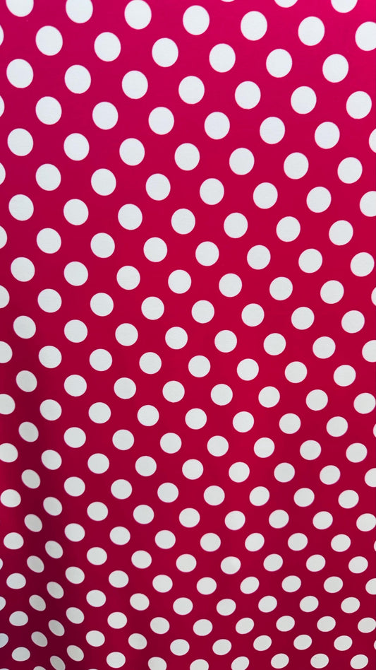 Polka Dots design Fuchsia/White print on best quality of nylon spandex 4-way stretch 58/60” High quality fabrics by AlexLAFabrics