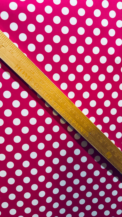 Polka Dots design Fuchsia/White print on best quality of nylon spandex 4-way stretch 58/60” High quality fabrics by AlexLAFabrics