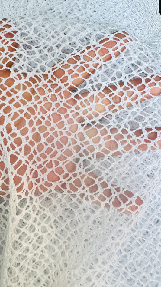 Spider Fishnet white color nylon spandex 4-way stretch 58/60” High quality fabrics by AlexLAFabrics