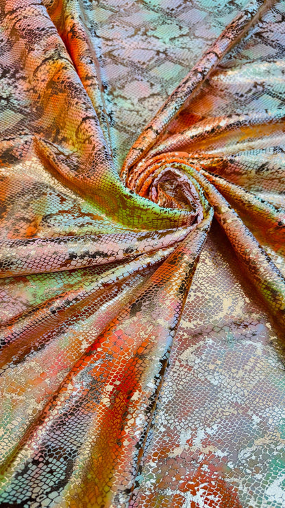 Snake design on tie dye stretch velvet with foil 4-way stretch 58/60” High quality fabrics by AlexLAFabrics