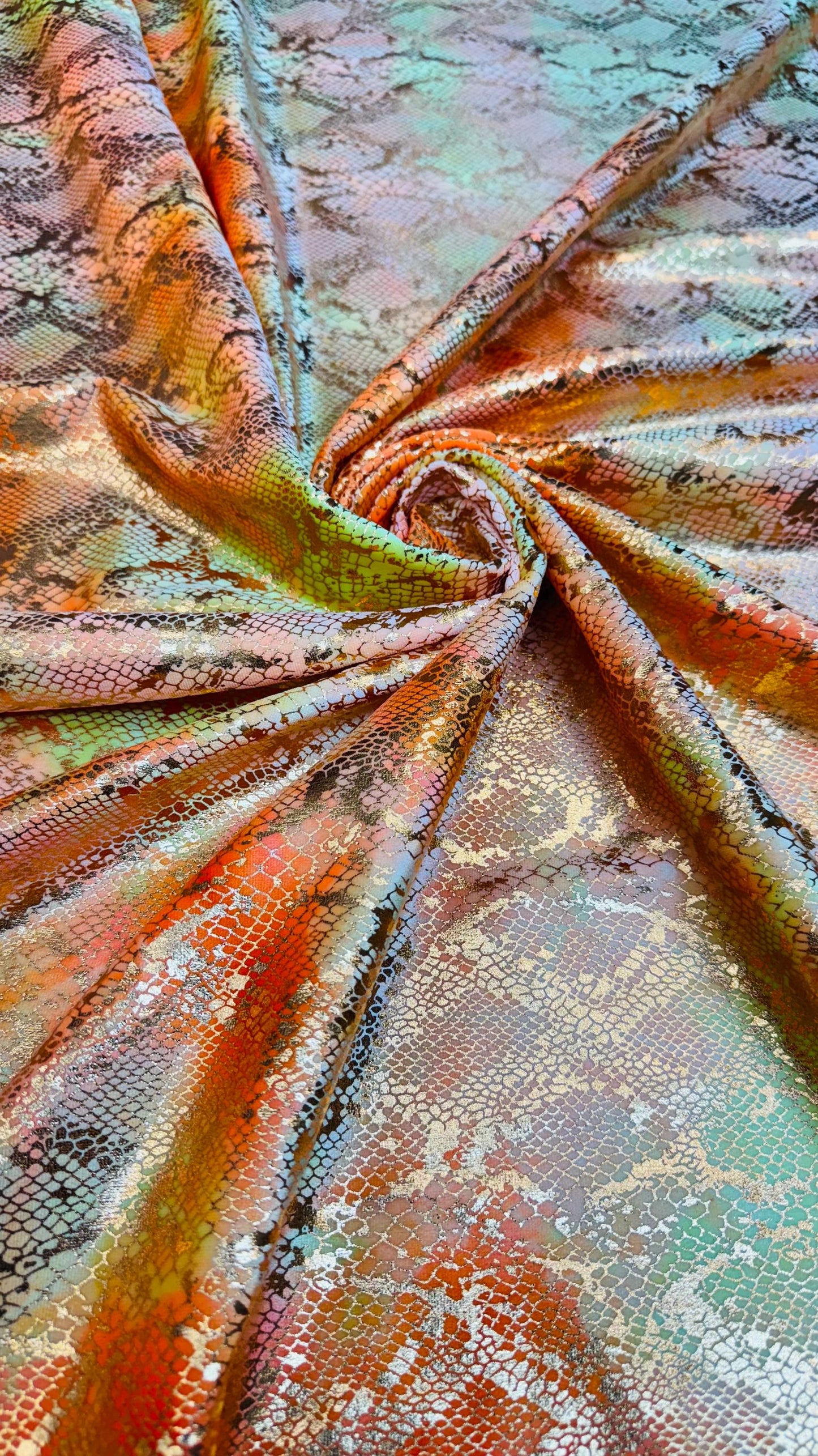 Snake design on tie dye stretch velvet with foil 4-way stretch 58/60” High quality fabrics by AlexLAFabrics