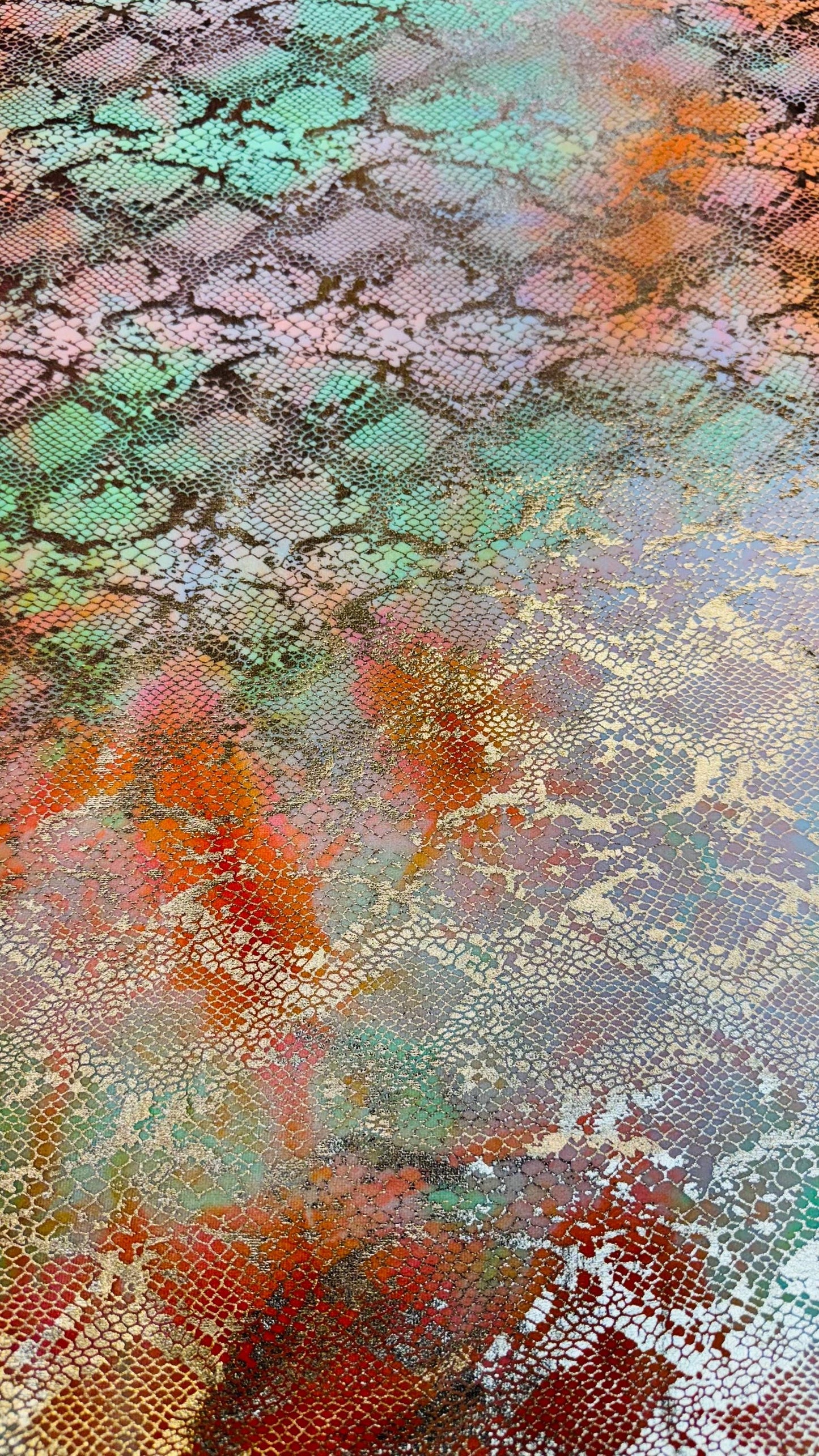 Snake design on tie dye stretch velvet with foil 4-way stretch 58/60” High quality fabrics by AlexLAFabrics