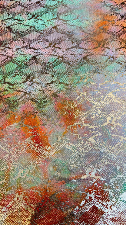 Snake design on tie dye stretch velvet with foil 4-way stretch 58/60” High quality fabrics by AlexLAFabrics