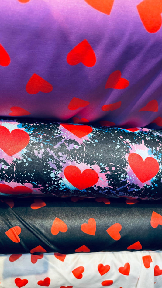Lovely Hearts design print on great quality of poly spandex 4-way stretch 58/60” High quality fabrics by AlexLAFabrics