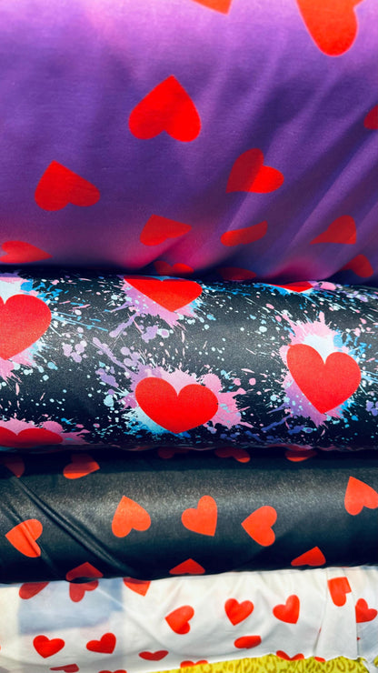 Lovely Hearts design print on great quality of poly spandex 4-way stretch 58/60” High quality fabrics by AlexLAFabrics