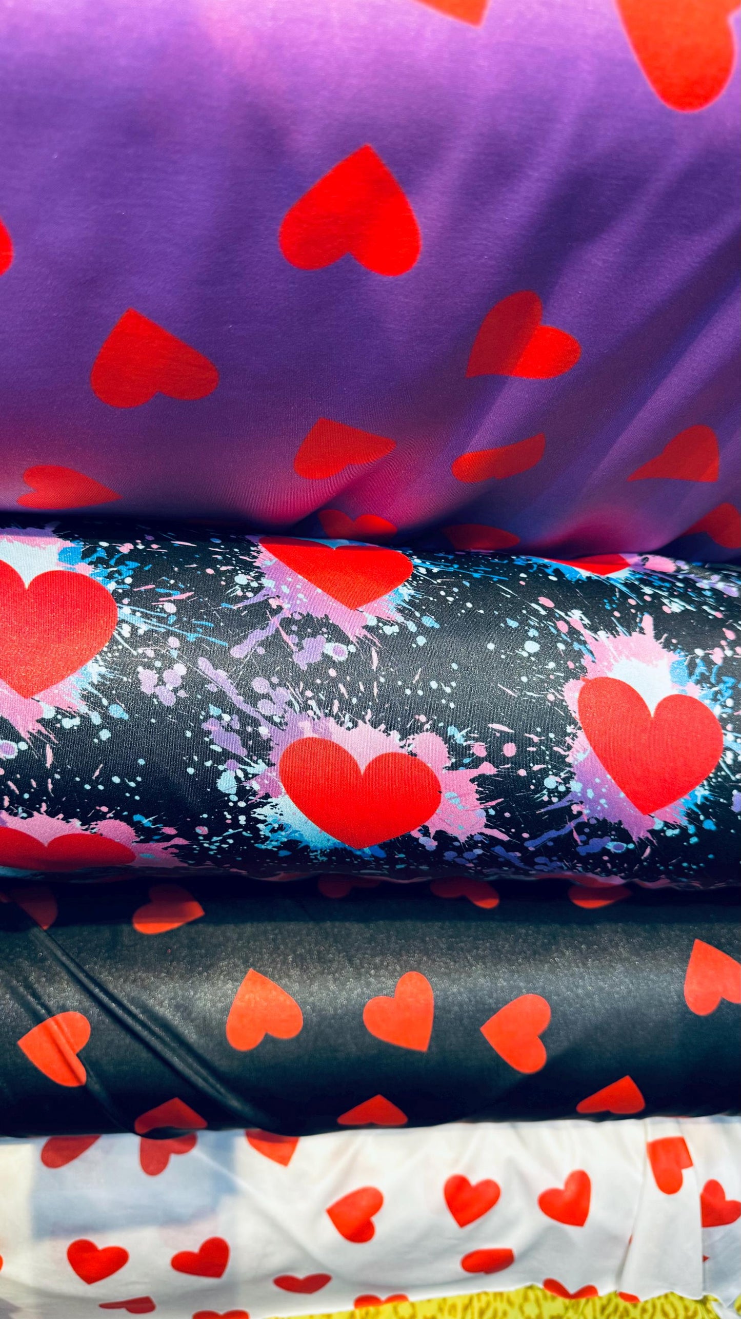 Lovely Hearts design print on great quality of poly spandex 4-way stretch 58/60” High quality fabrics by AlexLAFabrics